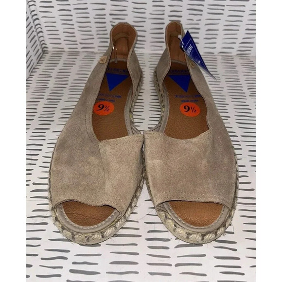 Verbenas Espadrilles Suede Flats Sz 9.5 Tan Leather Peep Toe Shoes SPAIN NEW - Picture 3 of 8